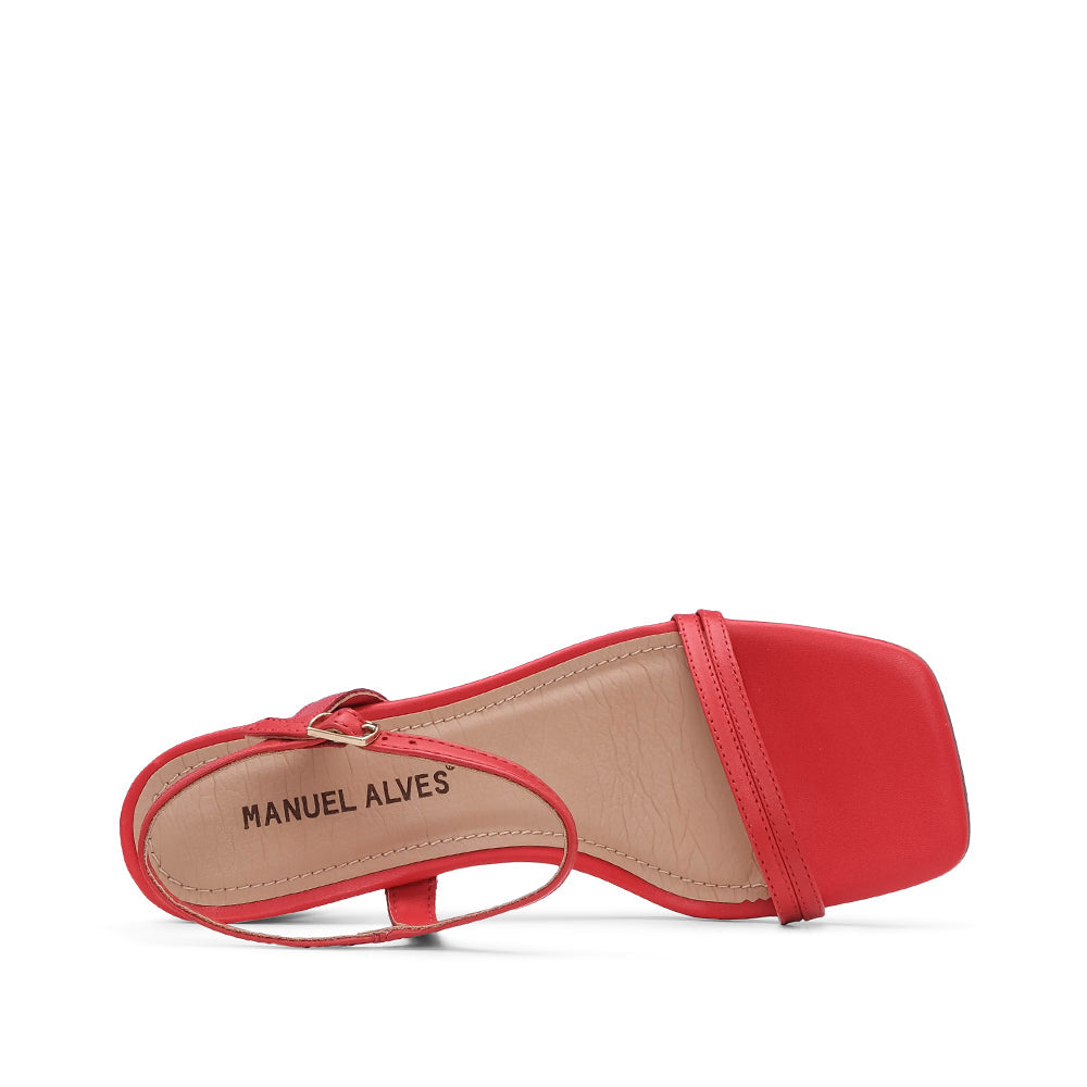 Sandalia de tacón medio para mujer, piel roja