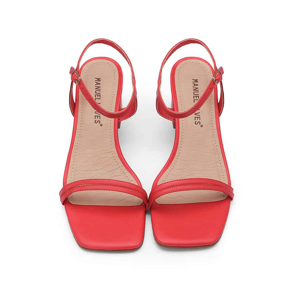 Sandalia de tacón medio para mujer, piel roja