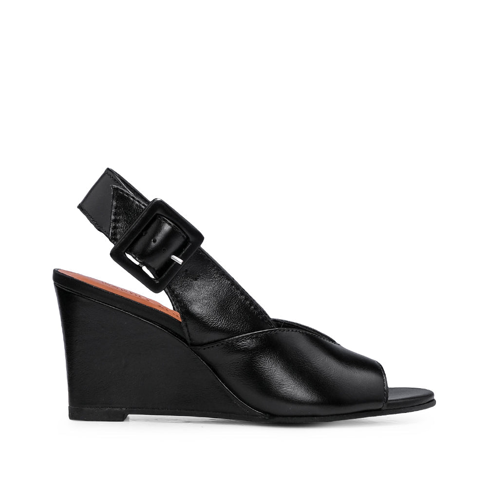 Sandalia de cuña para mujer, piel negra