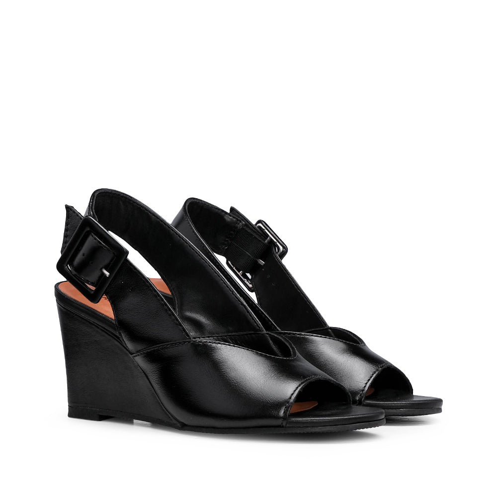 Sandalia de cuña para mujer, piel negra
