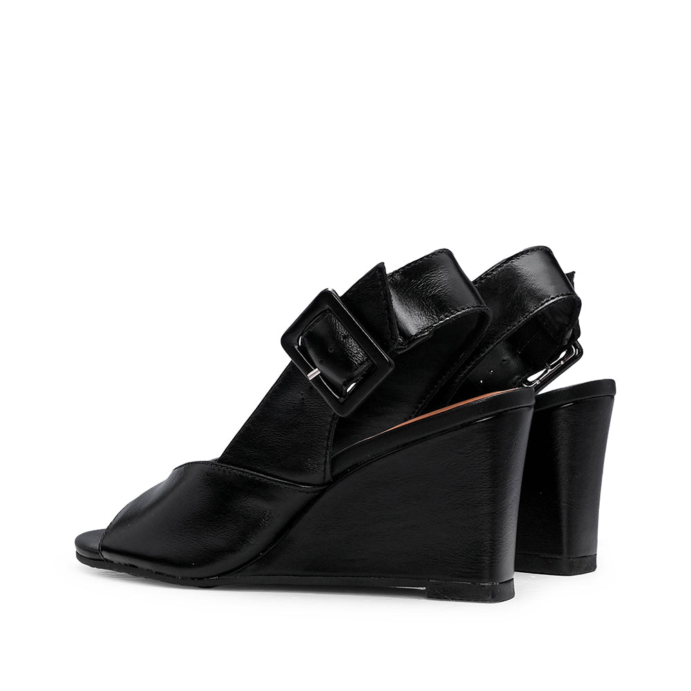 Sandalia de cuña para mujer, piel negra