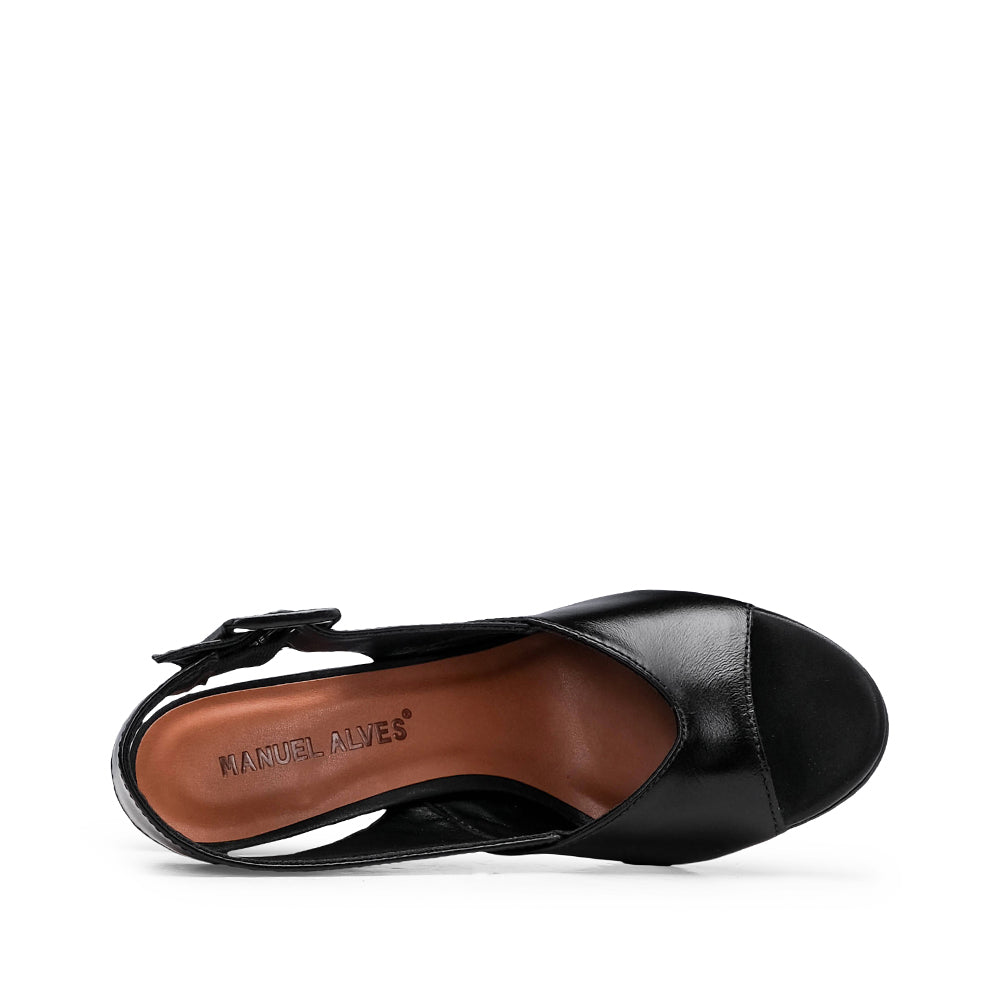 Sandalia de cuña para mujer, piel negra