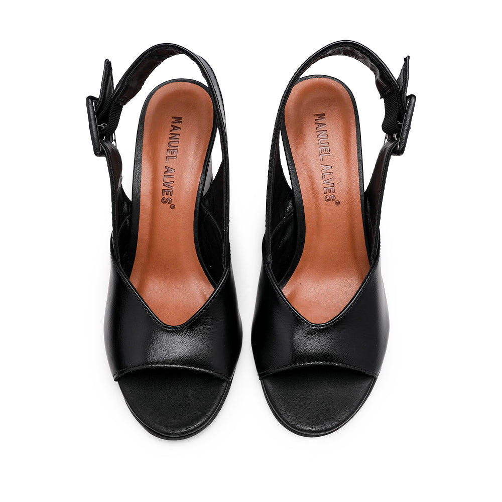 Sandalia de cuña para mujer, piel negra