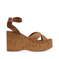 Sandalia de cuña de ante color camel para mujer