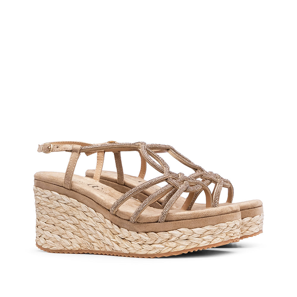 Sandalia Cuña Mujer Ante Beige