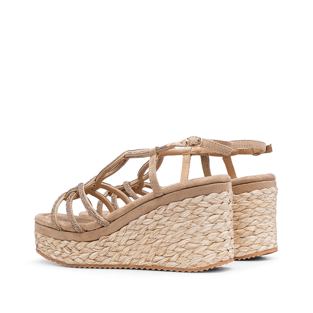 Sandalia Cuña Mujer Ante Beige