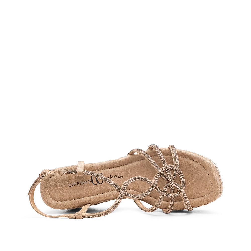 Sandalia Cuña Mujer Ante Beige