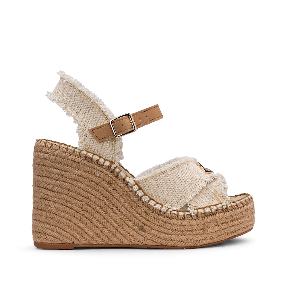 Sandalia de cuña para mujer beige