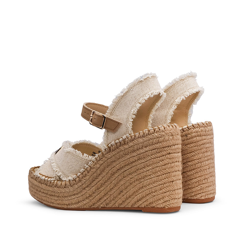 Sandalia de cuña para mujer beige