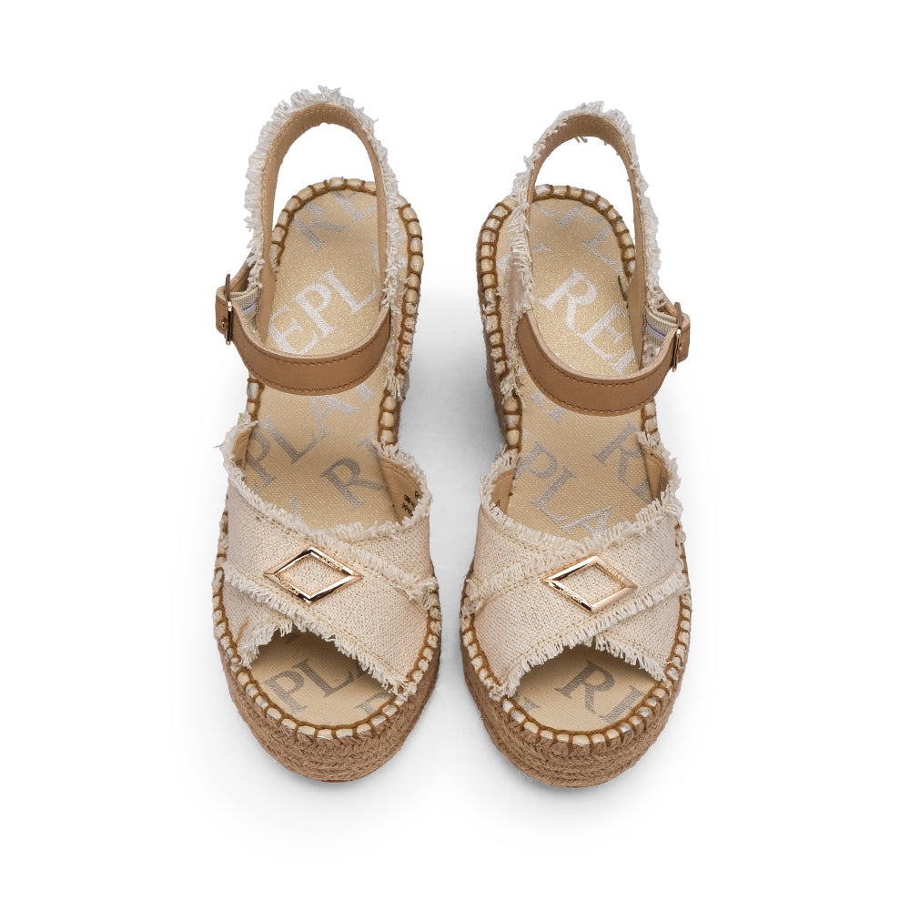 Sandalia de cuña para mujer beige
