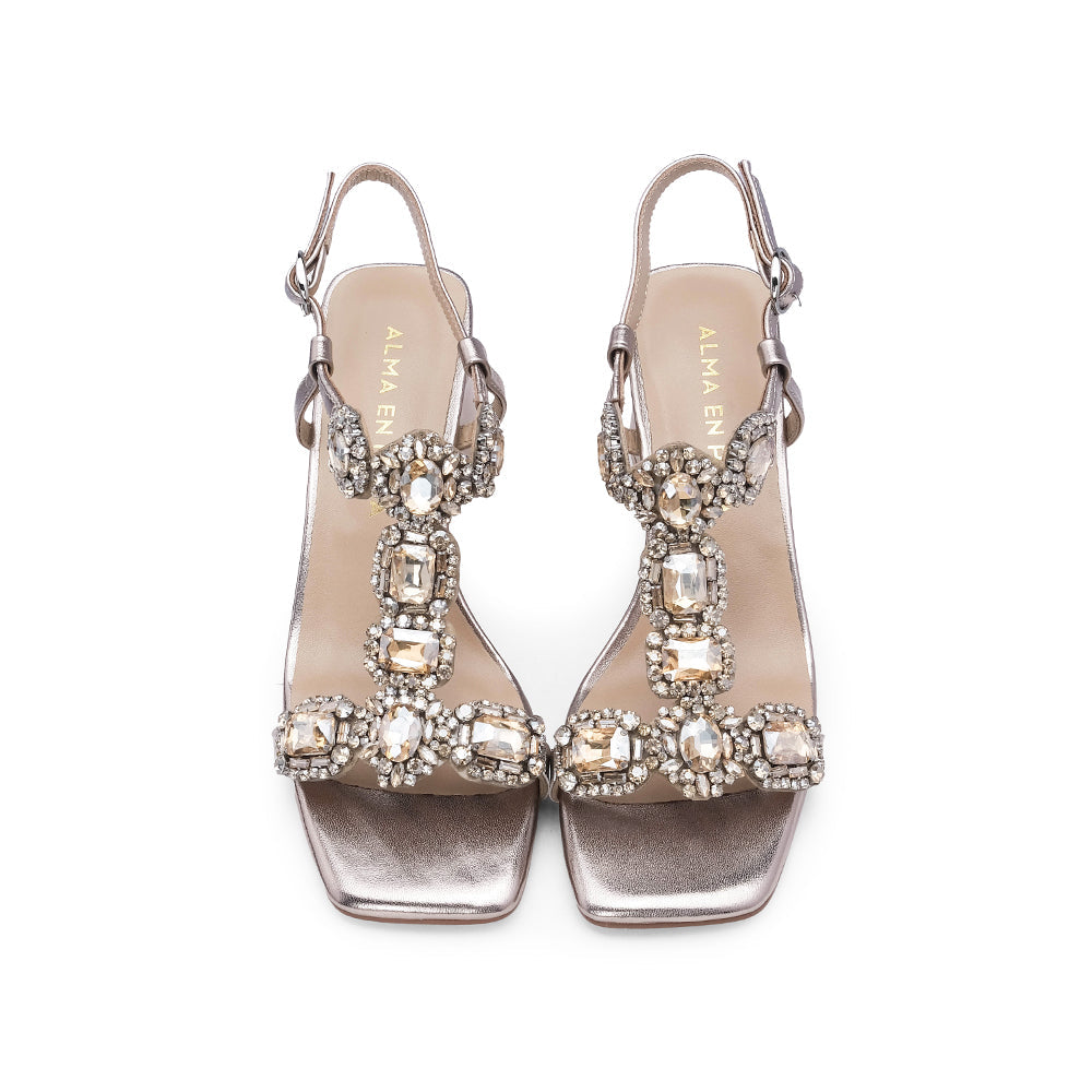 Sandalia de tacón medio para mujer en bronce metalizado