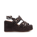Sandalias de cuña de ante marrón para mujer