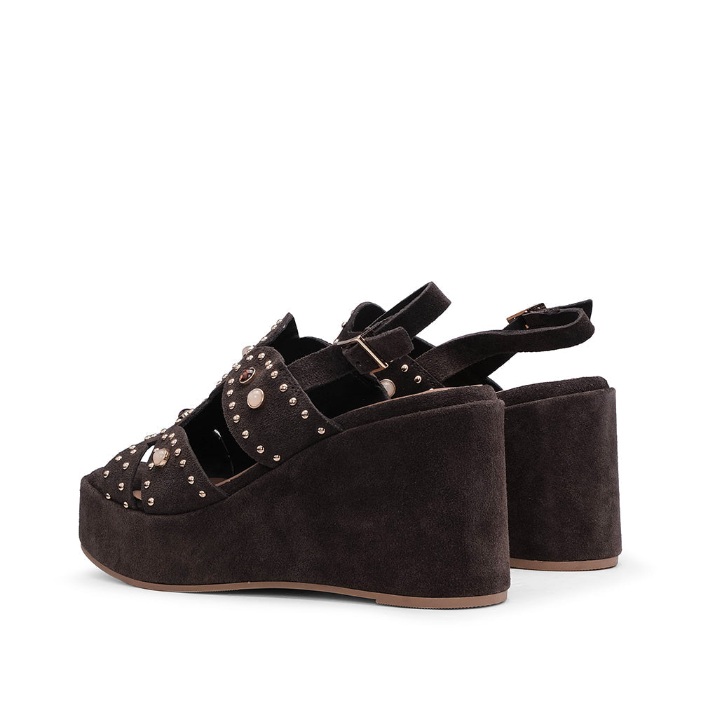 Sandalias de cuña de ante marrón para mujer