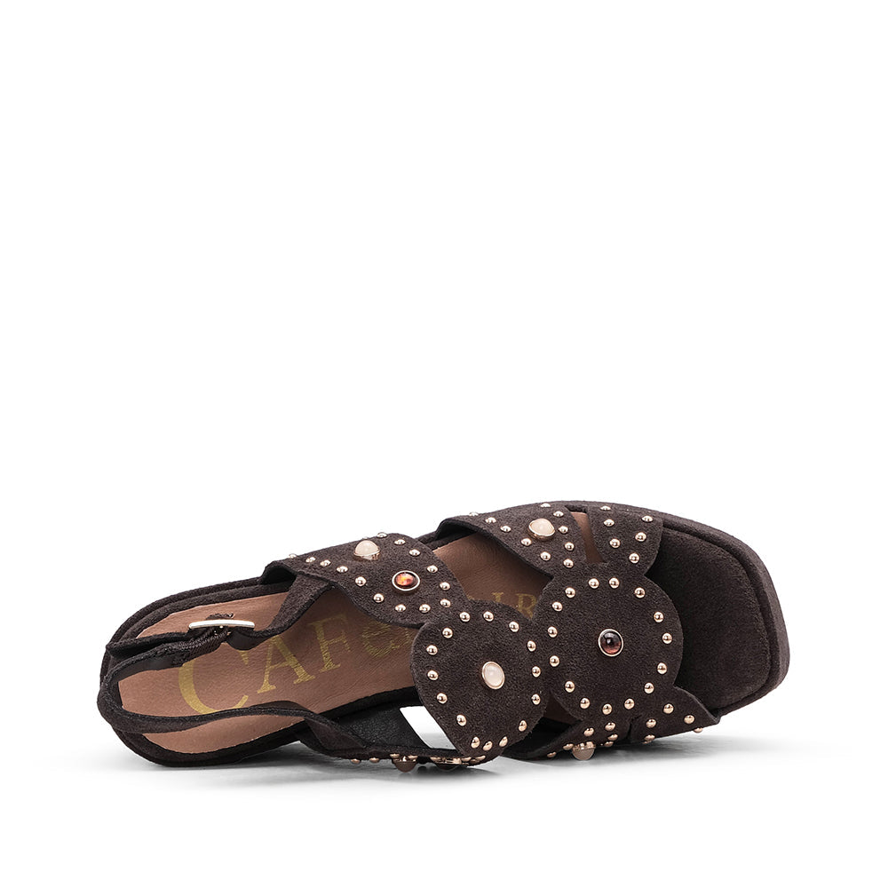 Sandalias de cuña de ante marrón para mujer