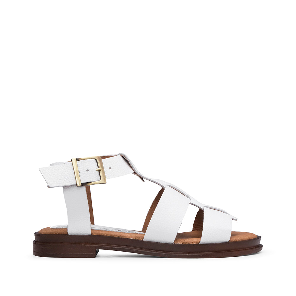 Sandalias Tacón Bajo Mujer Piel Blanco