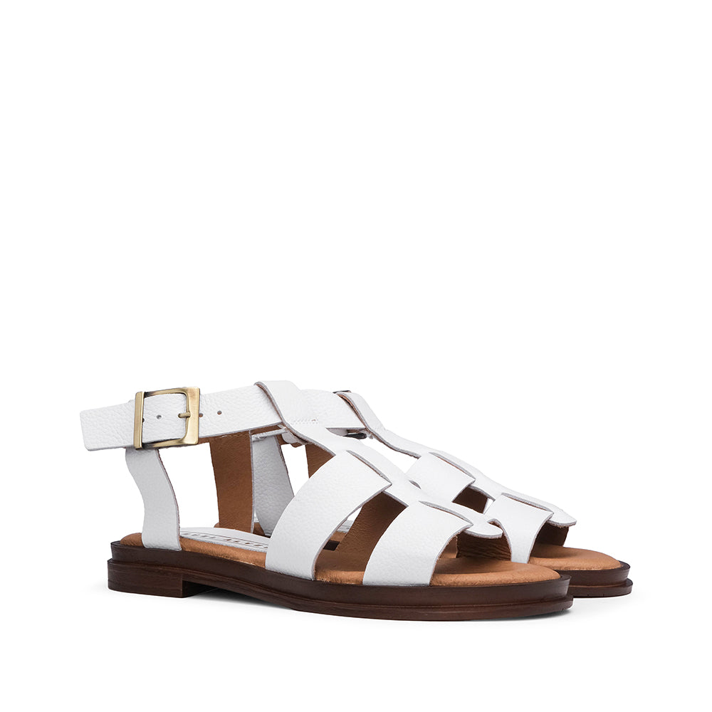 Sandalias Tacón Bajo Mujer Piel Blanco