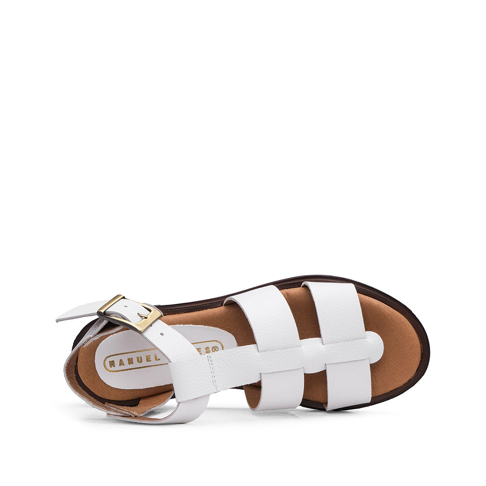 Sandalias Tacón Bajo Mujer Piel Blanco