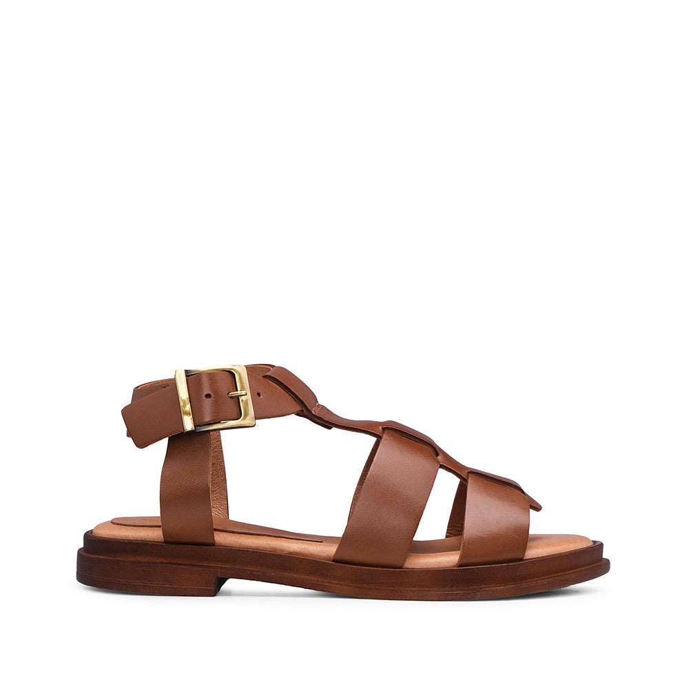 Sandalias de Tacón Bajo Mujer Piel Camel