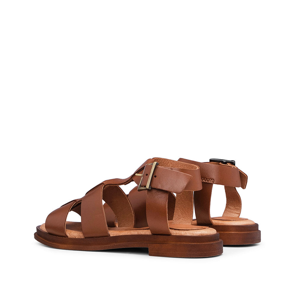 Sandalias de Tacón Bajo Mujer Piel Camel