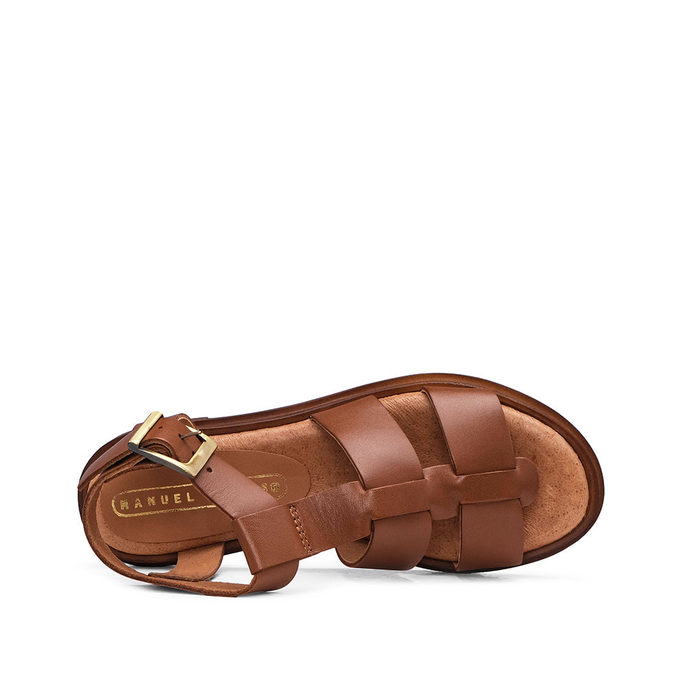 Sandalias de Tacón Bajo Mujer Piel Camel