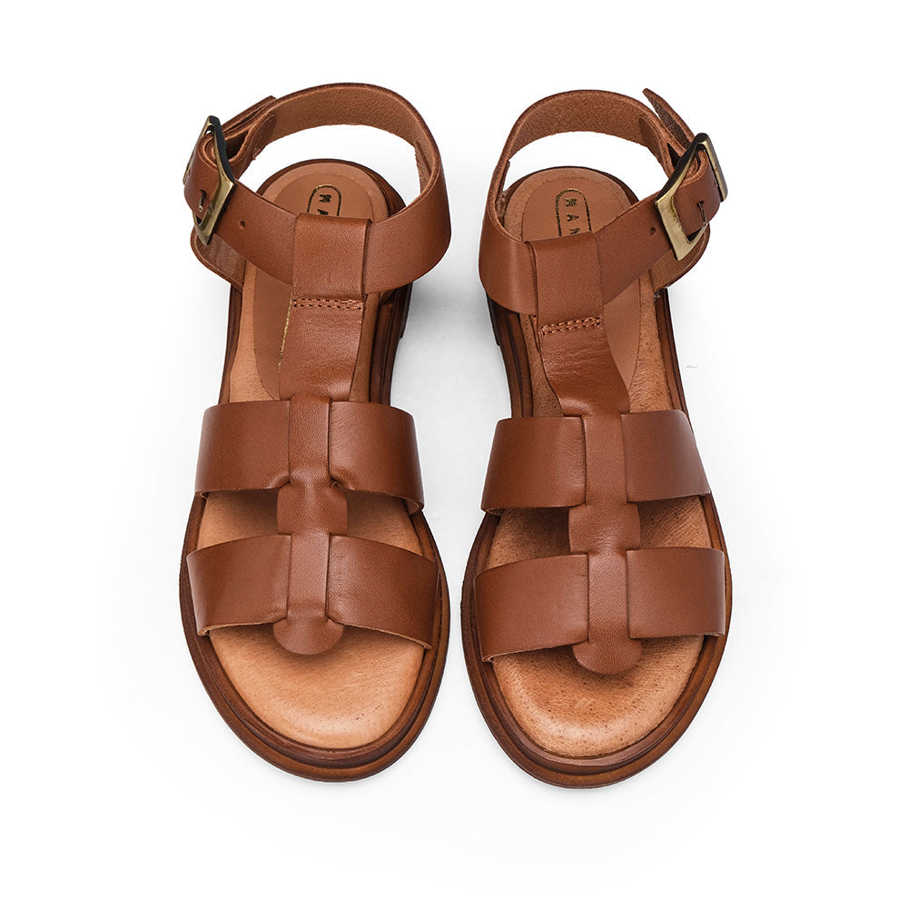 Sandalias de Tacón Bajo Mujer Piel Camel