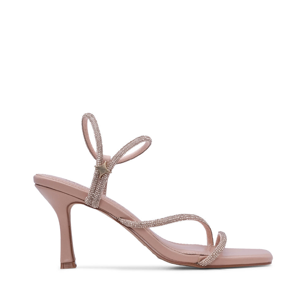Sandalias de tacón alto para mujer en piel sintética color nude