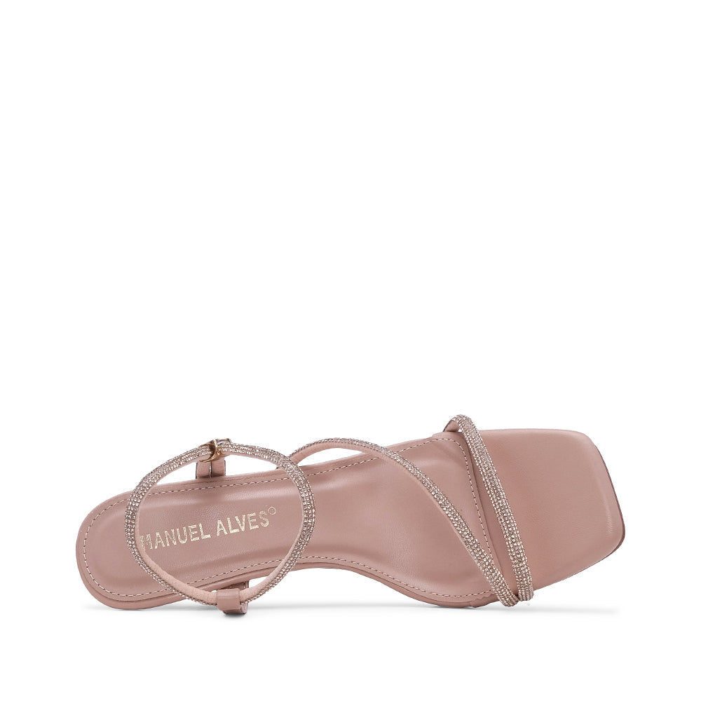 Sandalias de tacón alto para mujer en piel sintética color nude