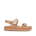 Sandalias planas de tacón color camel para mujer