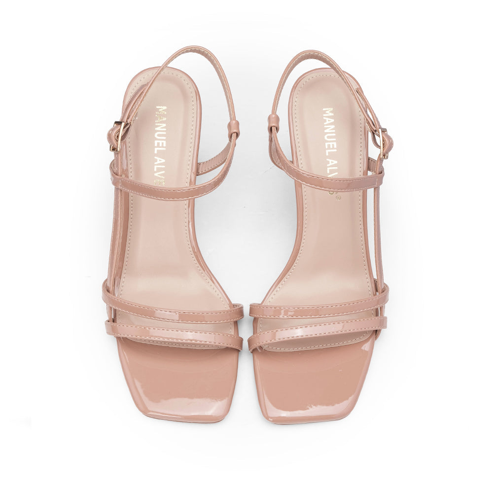 Sandalias de tacón alto de charol nude para mujer