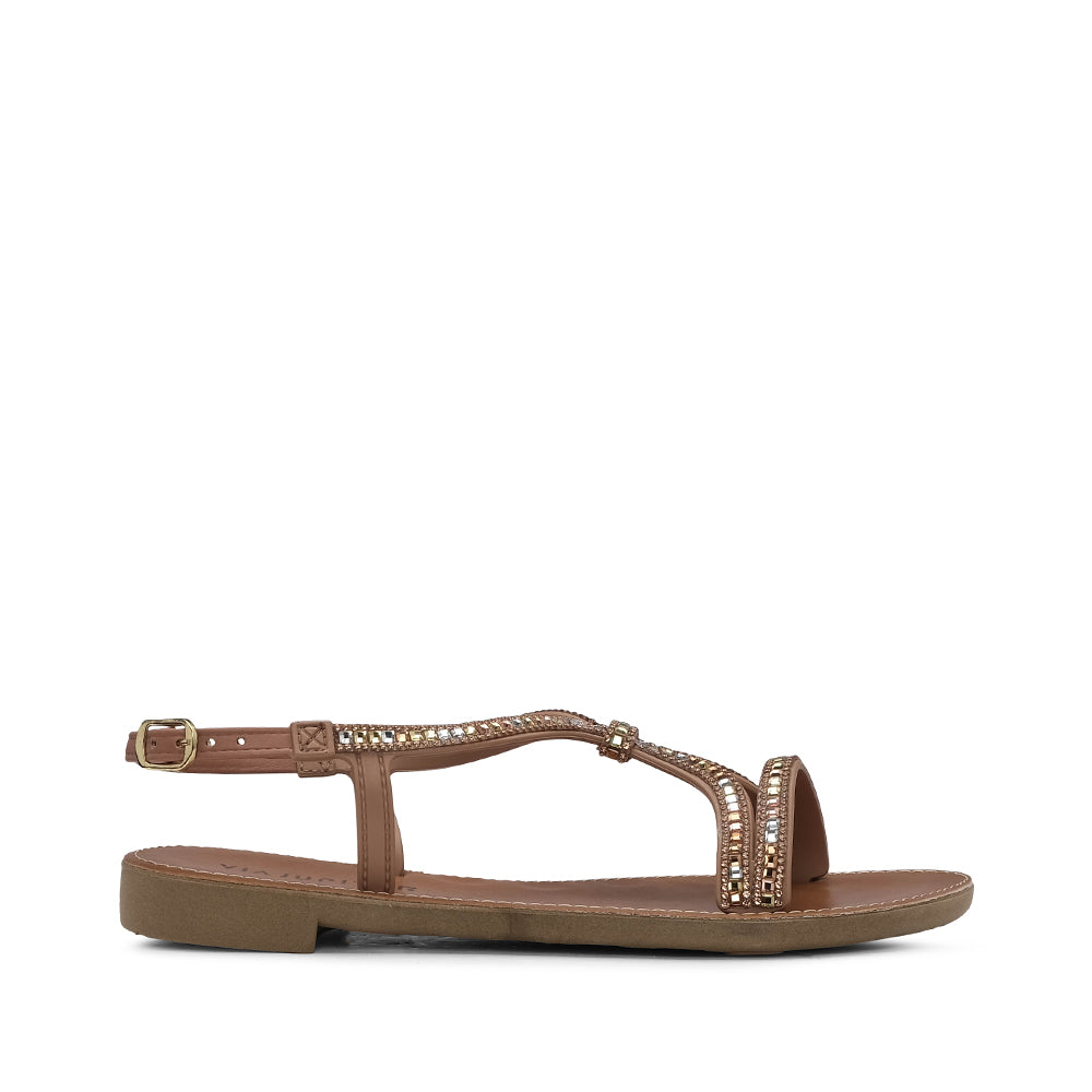 Sandalia de tacón plano color piel para mujer