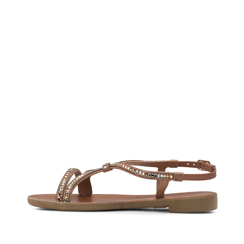 Sandalia de tacón plano color piel para mujer