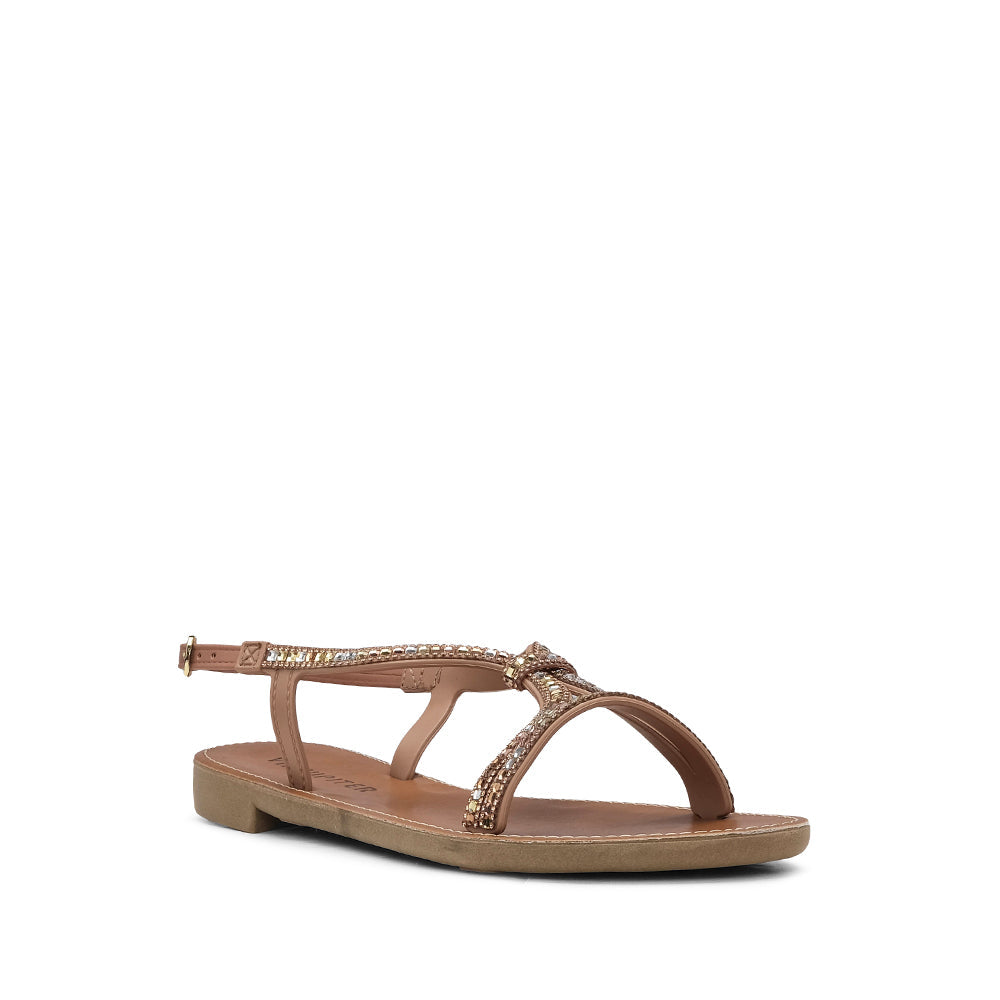 Sandalia de tacón plano color piel para mujer