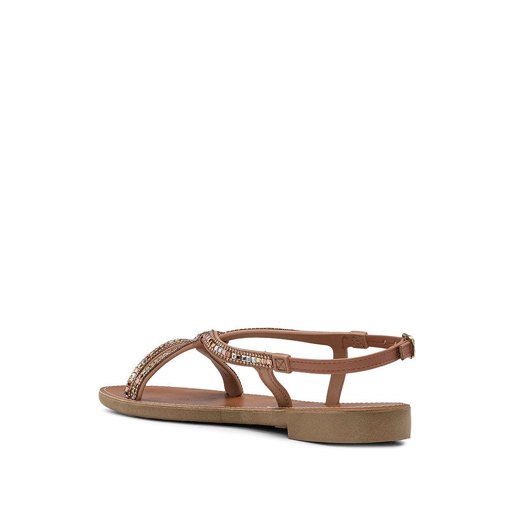 Sandalia de tacón plano color piel para mujer