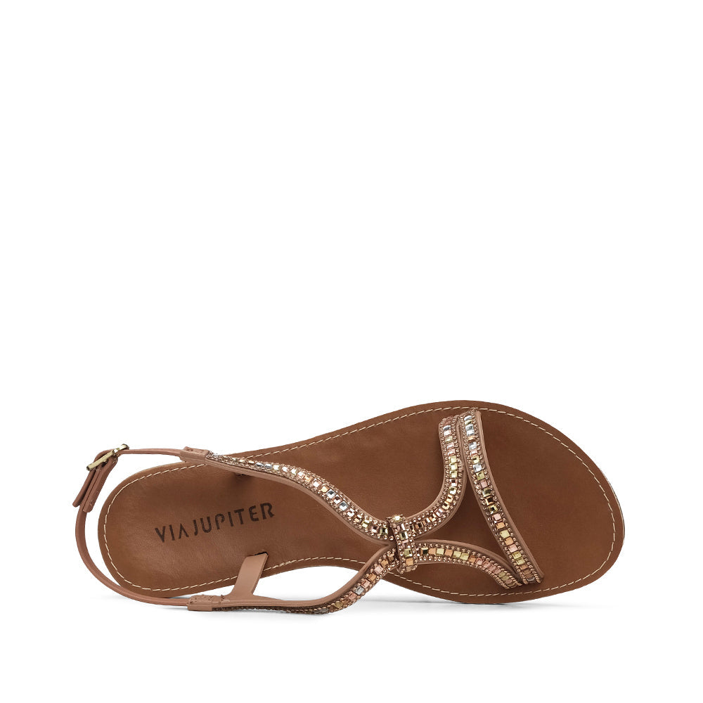 Sandalia de tacón plano color piel para mujer