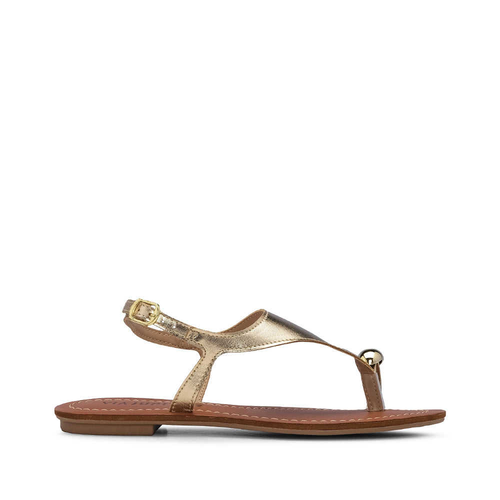 Sandalias de tacón plano para mujer color champán metalizado