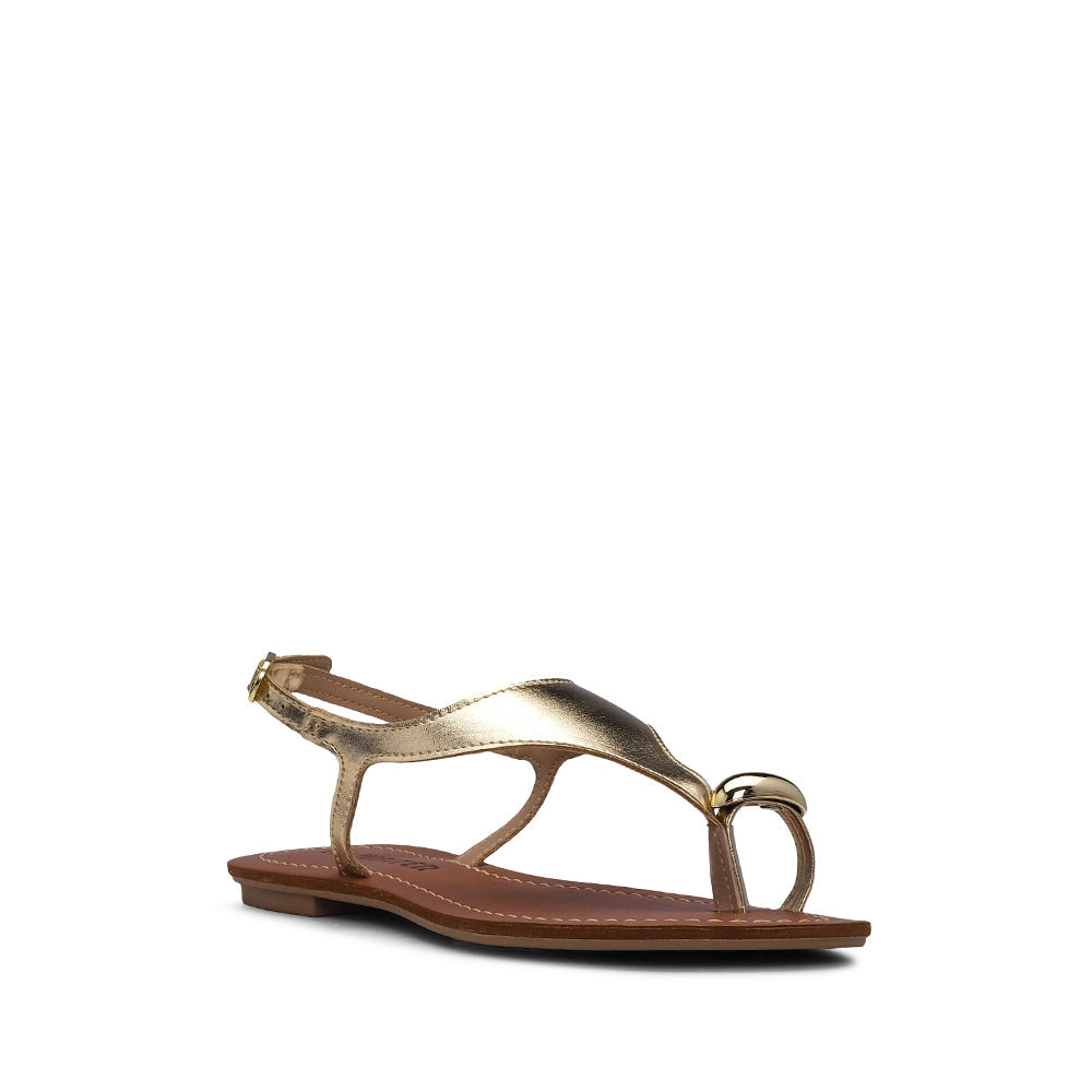 Sandalias de tacón plano para mujer color champán metalizado