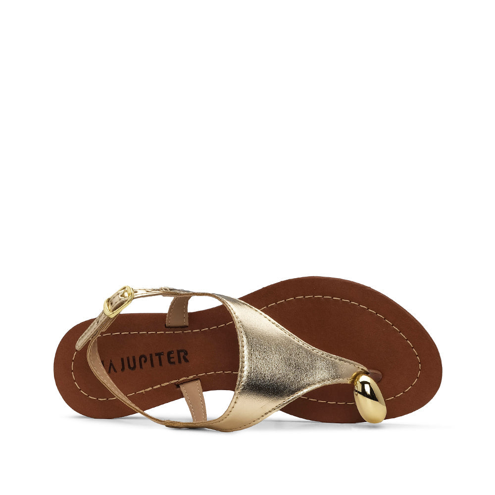 Sandalias de tacón plano para mujer color champán metalizado