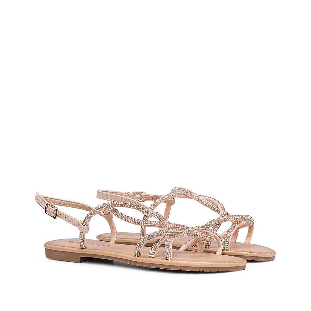 Sandalias de tacón bajo para mujer Nude