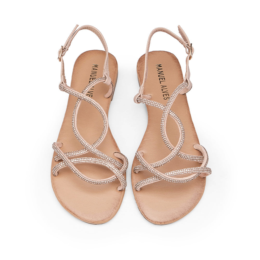 Sandalias de tacón bajo para mujer Nude