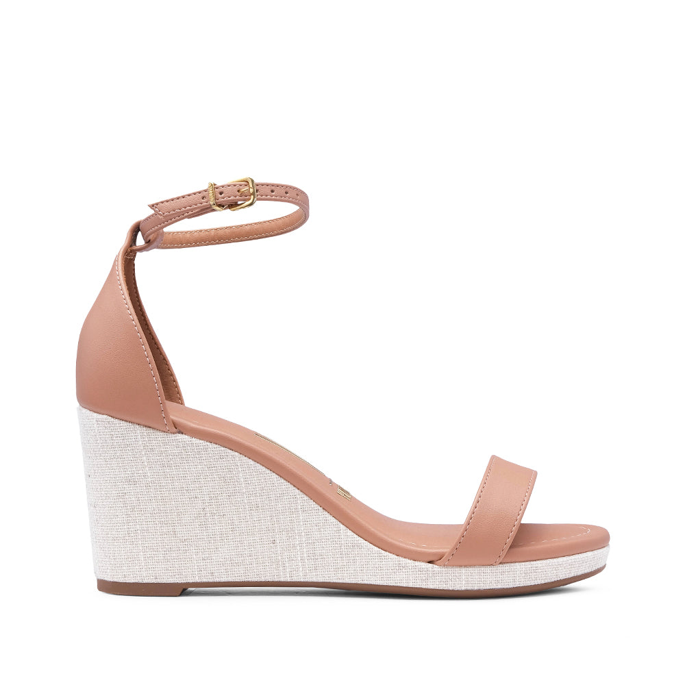 Sandalia de cuña para mujer en piel color nude