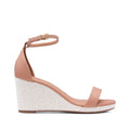 Sandalia de cuña para mujer en piel color nude