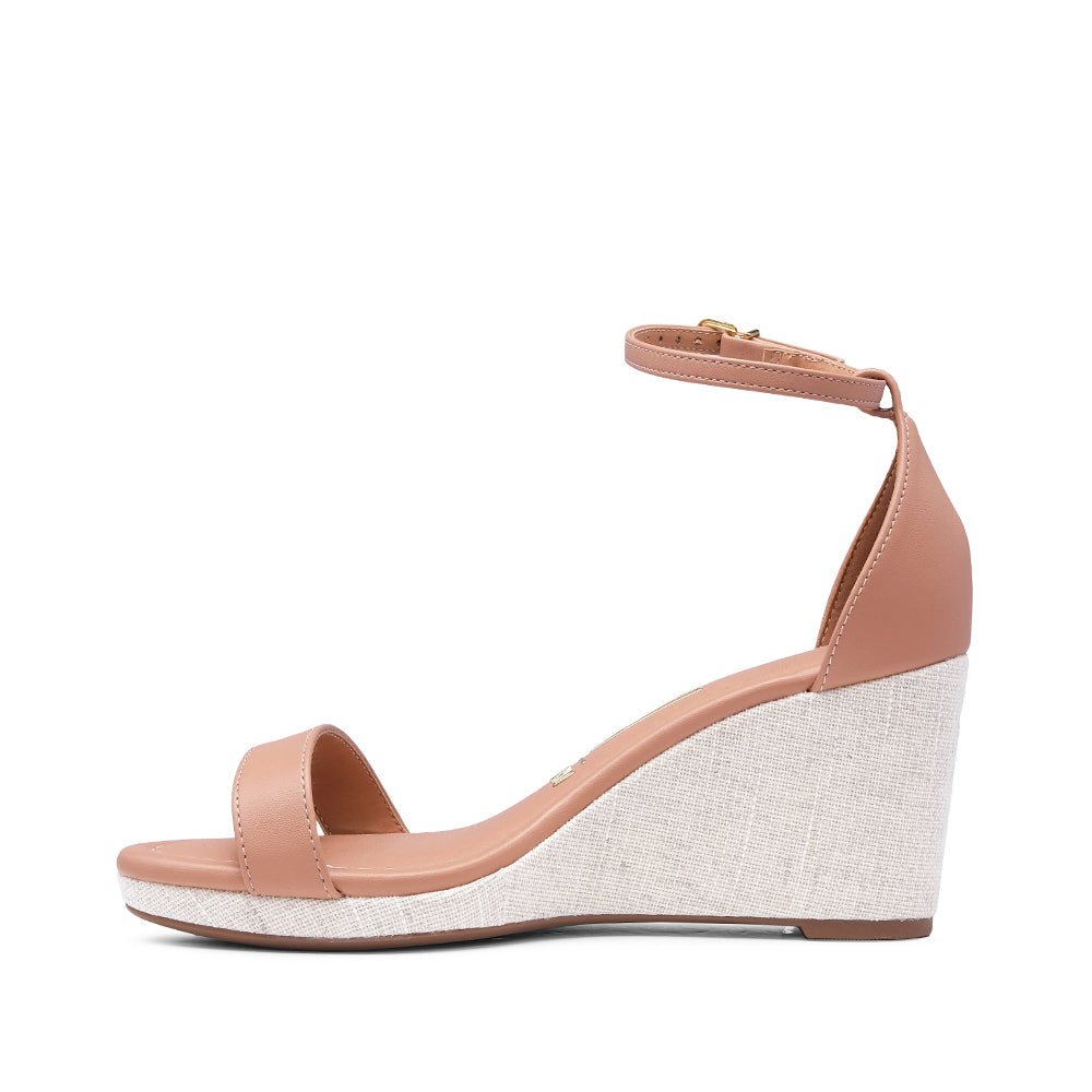 Sandalia de cuña para mujer en piel color nude