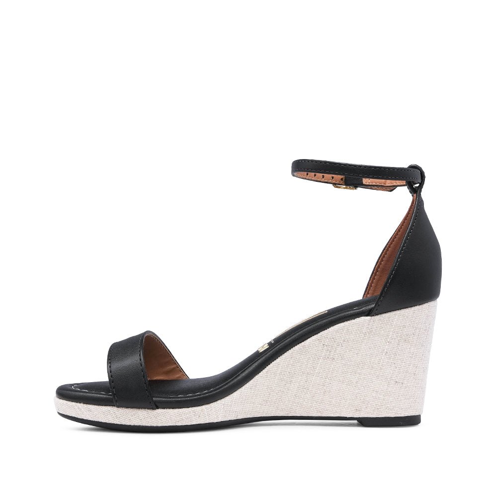 Sandalia de cuña para mujer en piel negra