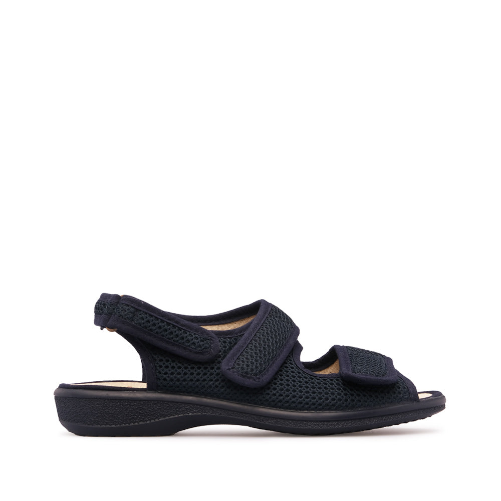 Sandalias cómodas para mujer en piel sintética, color azul marino