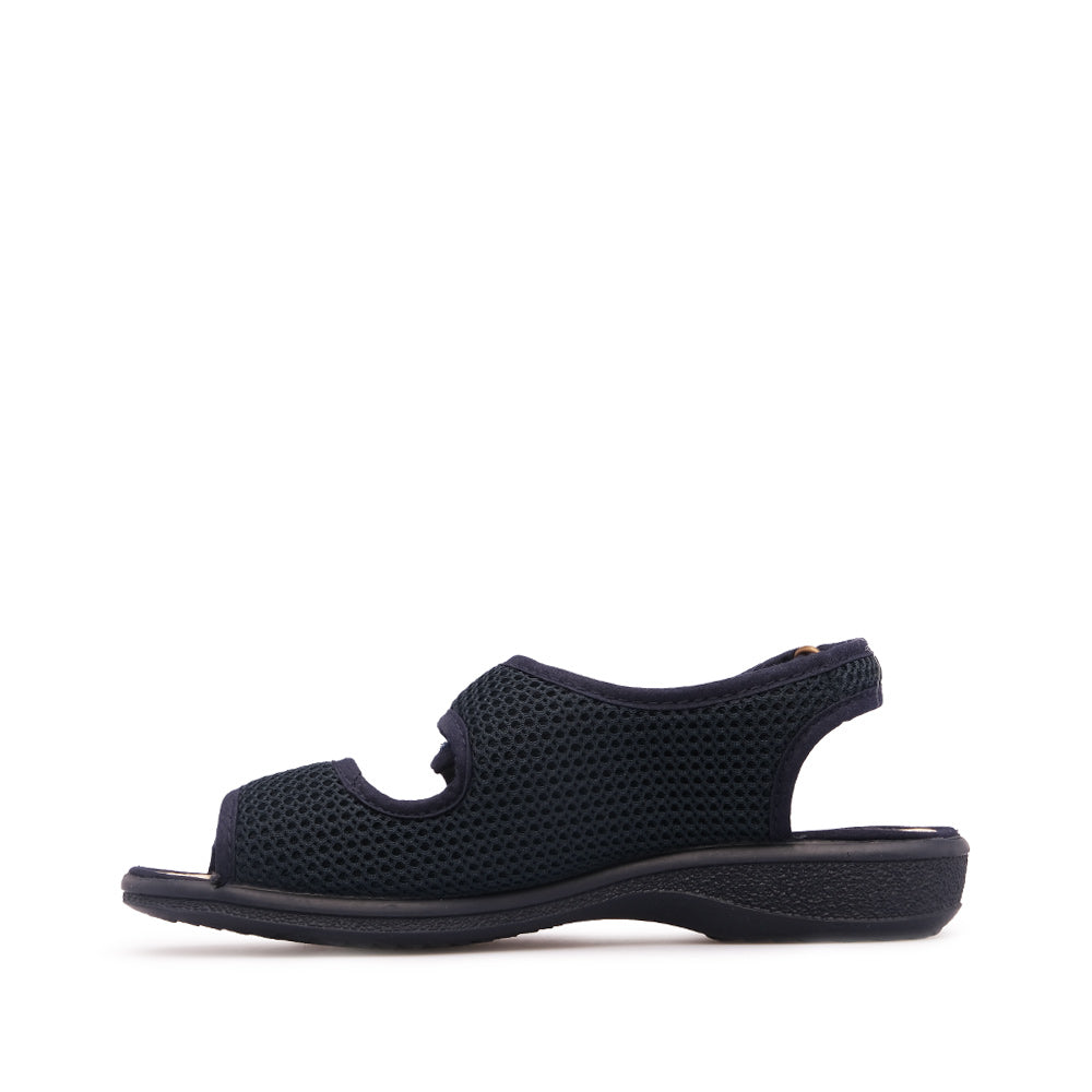 Sandalias cómodas para mujer en piel sintética, color azul marino