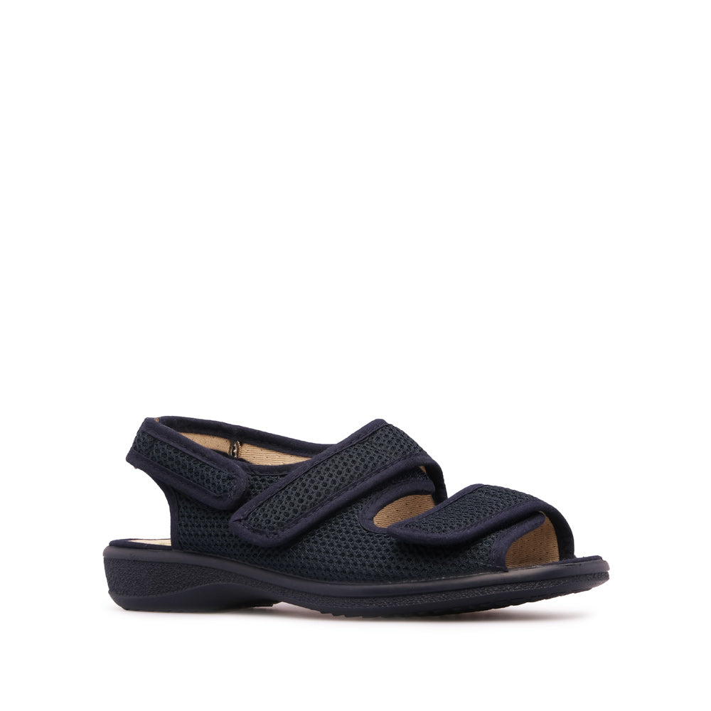 Sandalias cómodas para mujer en piel sintética, color azul marino