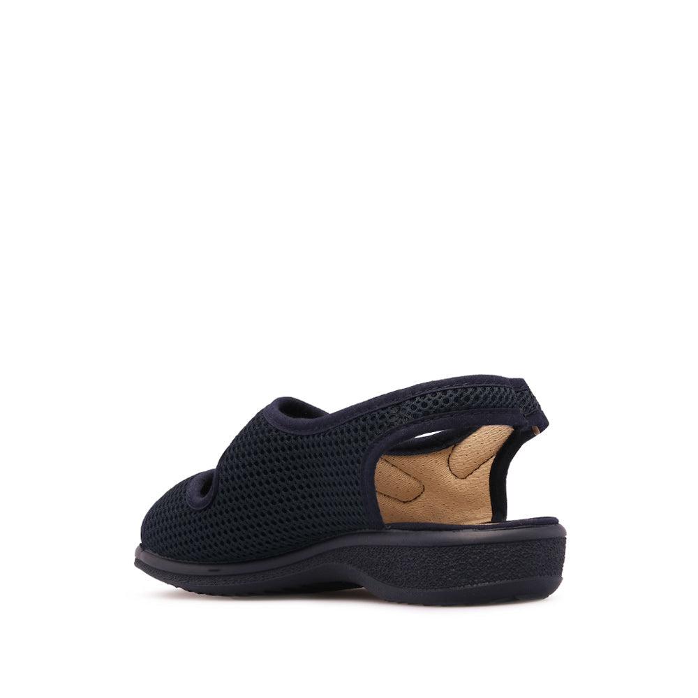 Sandalias cómodas para mujer en piel sintética, color azul marino