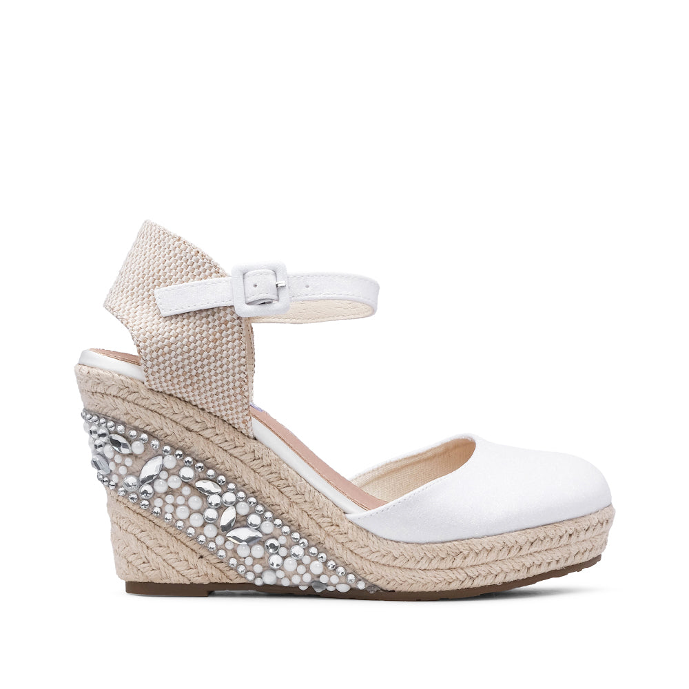 Sandalia de cuña para mujer en piel sintética color blanco