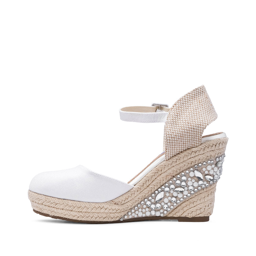 Sandalia de cuña para mujer en piel sintética color blanco