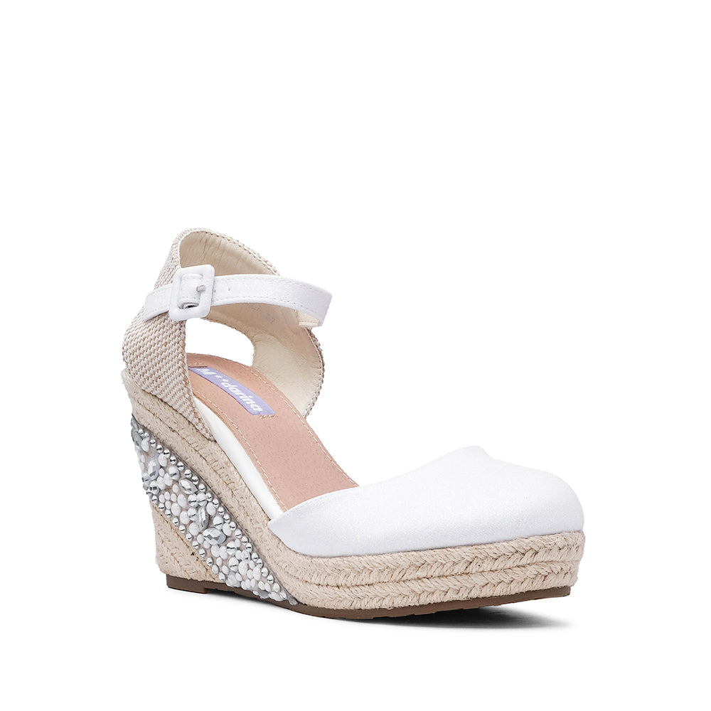 Sandalia de cuña para mujer en piel sintética color blanco